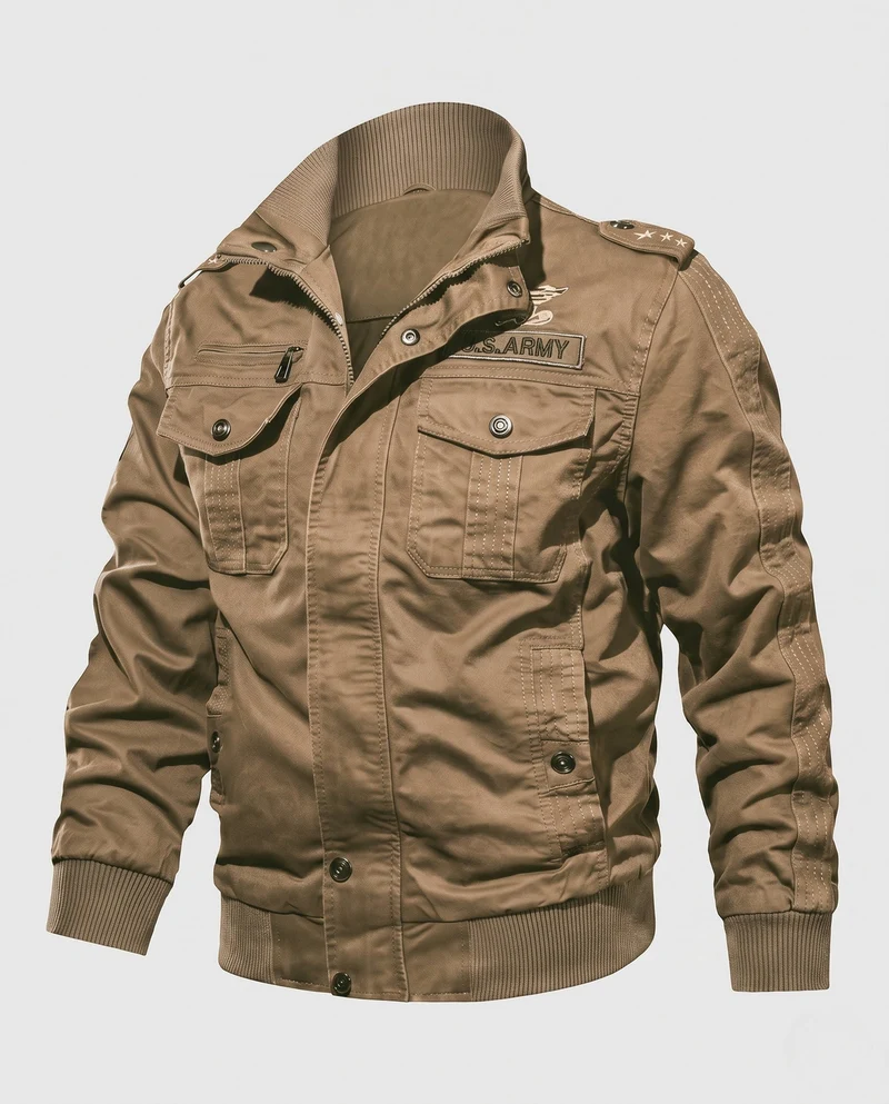 Herren gepolsterte Canvas-Bomberjacke im Feldlook mit Schulterklappen und warmem Teddy-Fleece-Futter Drune