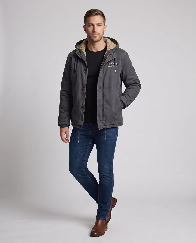 Männer gefütterter Canvas-Hoodie mit vollständiger Sherpa-Fütterung und Kordelzug Drune
