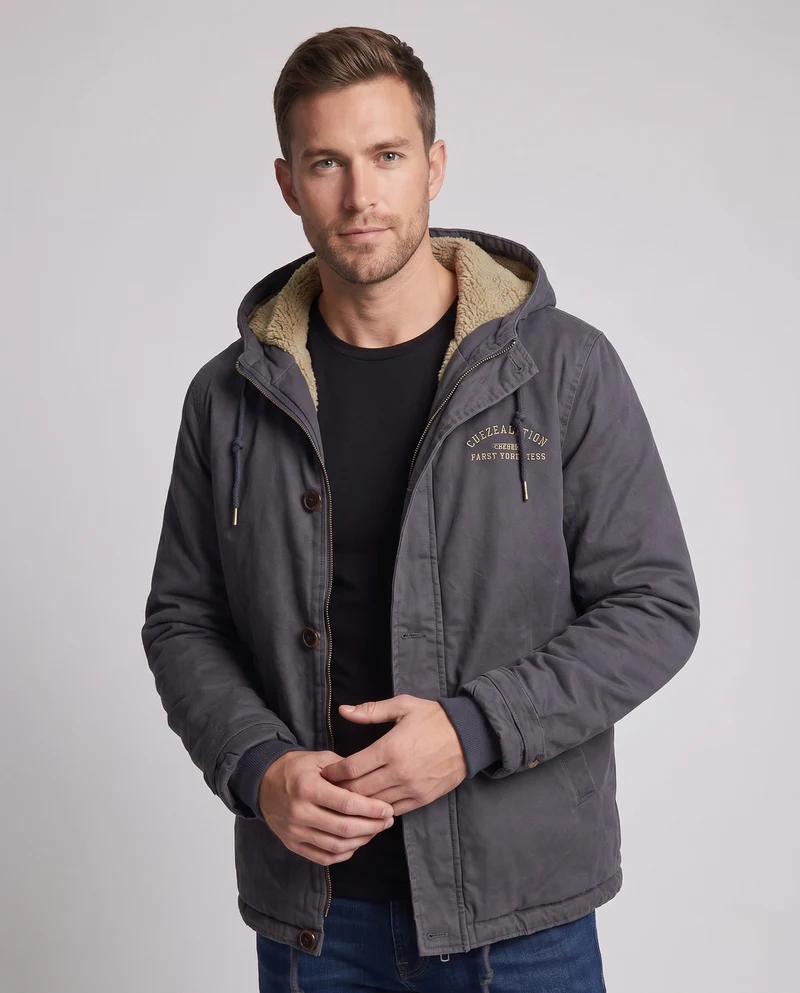 Männer gefütterter Canvas-Hoodie mit vollständiger Sherpa-Fütterung und Kordelzug Drune