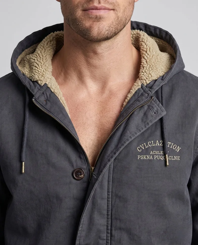 Männer gefütterter Canvas-Hoodie mit vollständiger Sherpa-Fütterung und Kordelzug Drune