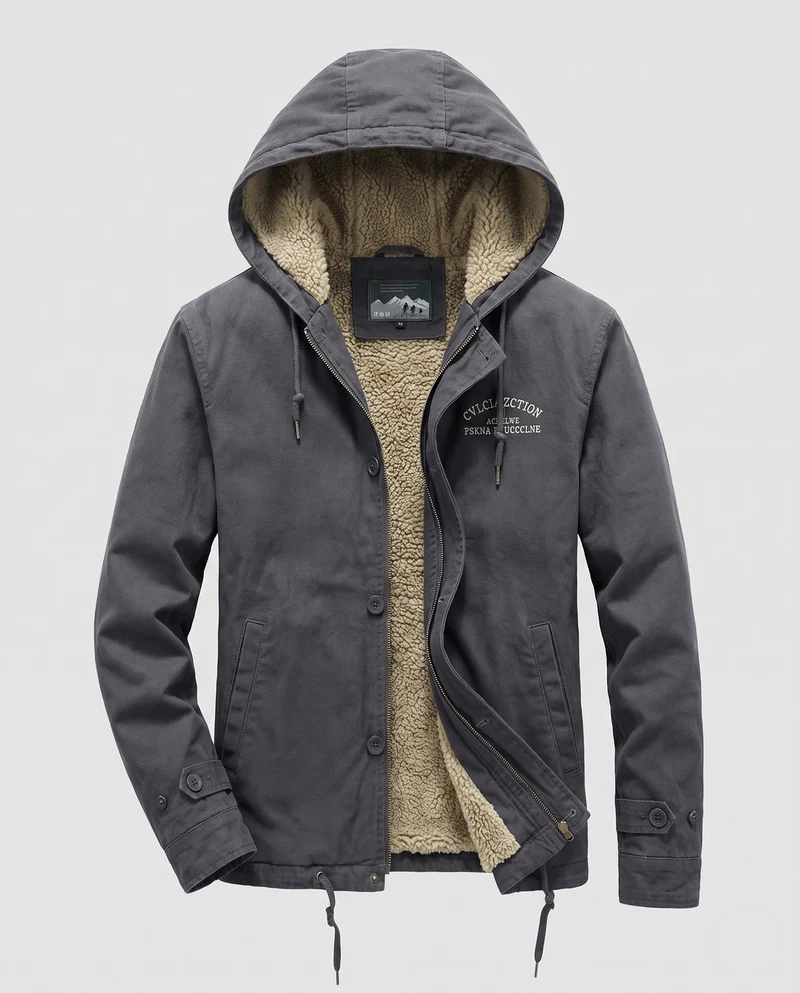 Männer gefütterter Canvas-Hoodie mit vollständiger Sherpa-Fütterung und Kordelzug Drune