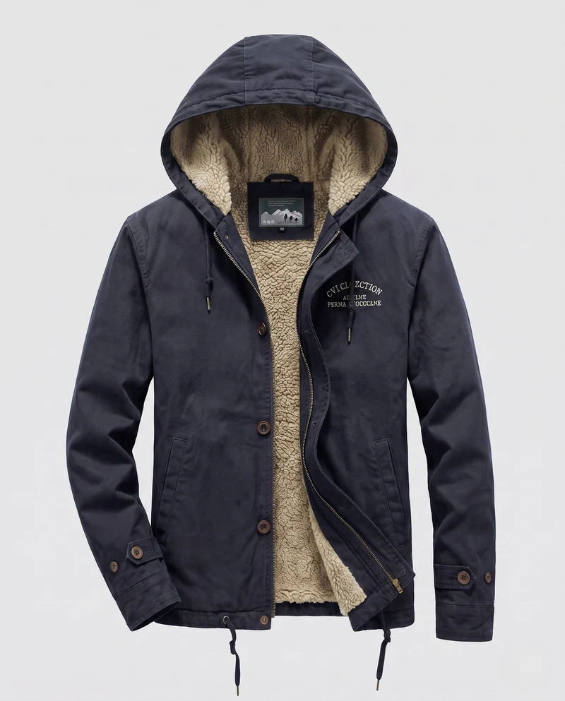 Männer gefütterter Canvas-Hoodie mit vollständiger Sherpa-Fütterung und Kordelzug Drune