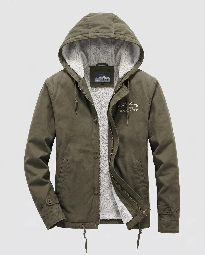Männer gefütterter Canvas-Hoodie mit vollständiger Sherpa-Fütterung und Kordelzug Drune