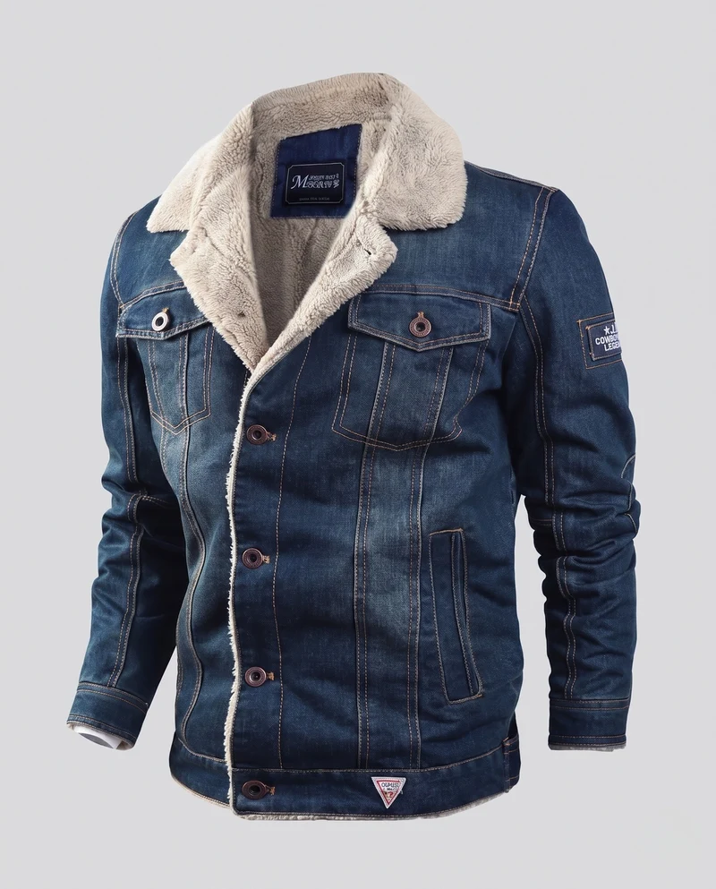 Männer gefütterte Jeansjacke mit Sherpa-Futter und Hemdkragen Drune