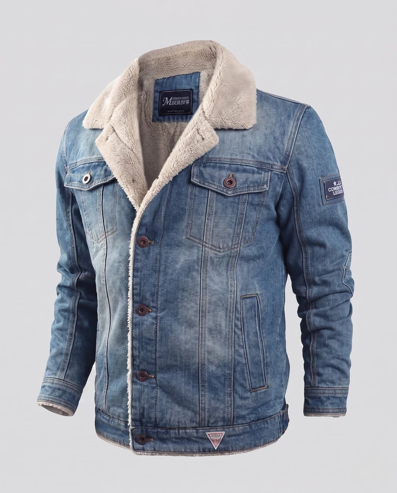 Männer gefütterte Jeansjacke mit Sherpa-Futter und Hemdkragen Drune
