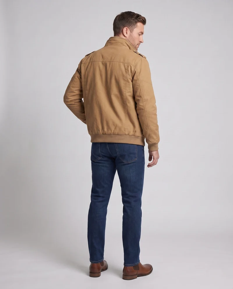 Herren gepolsterte Feldjacke im Pilotstil mit Sherpa-Futter und Stehkragen Drune