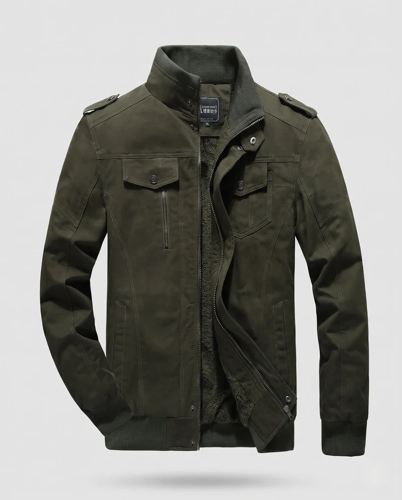 Herren gepolsterte Feldjacke im Pilotstil mit Sherpa-Futter und Stehkragen Drune