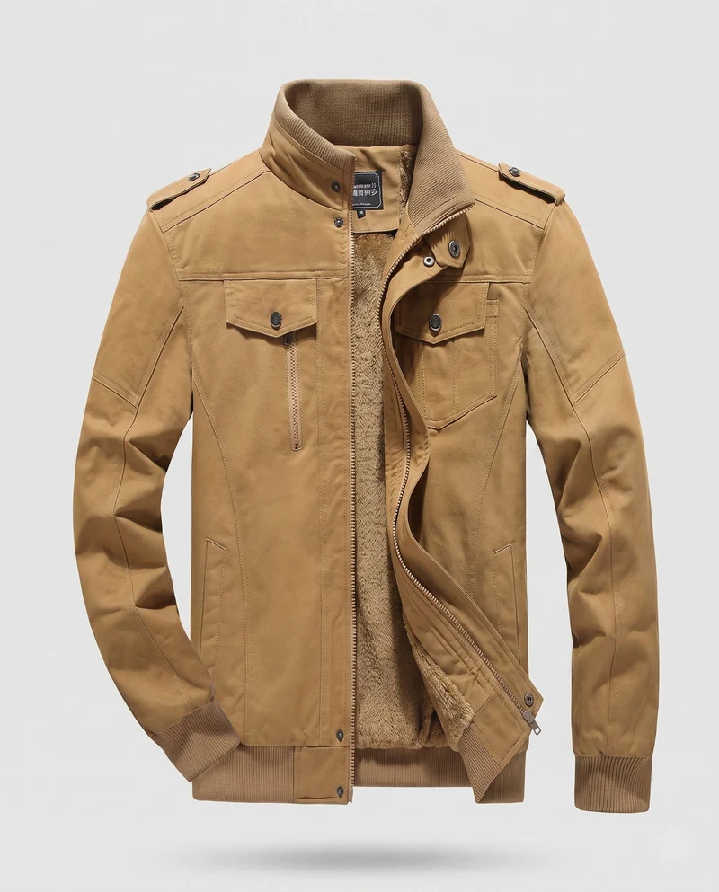 Herren gepolsterte Feldjacke im Pilotstil mit Sherpa-Futter und Stehkragen Drune