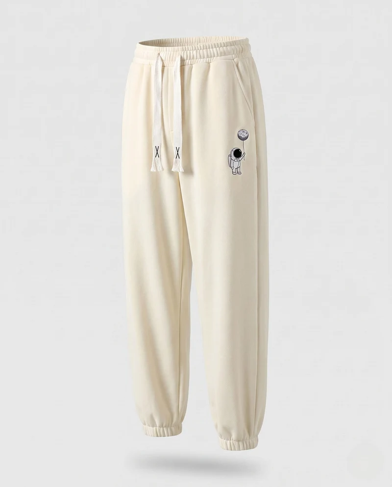 Herren Fleece Jogginghose mit Futter, Kordelzug, elastischen Bündchen und Astronauten Druck Drune