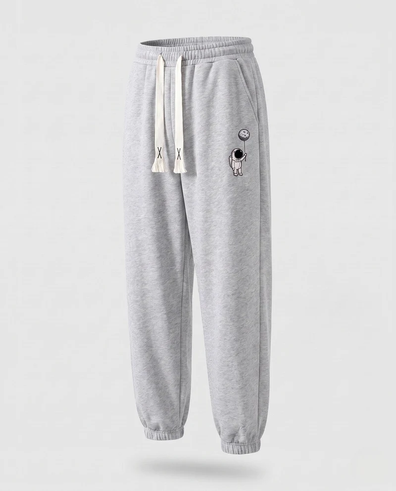 Herren Fleece Jogginghose mit Futter, Kordelzug, elastischen Bündchen und Astronauten Druck Drune
