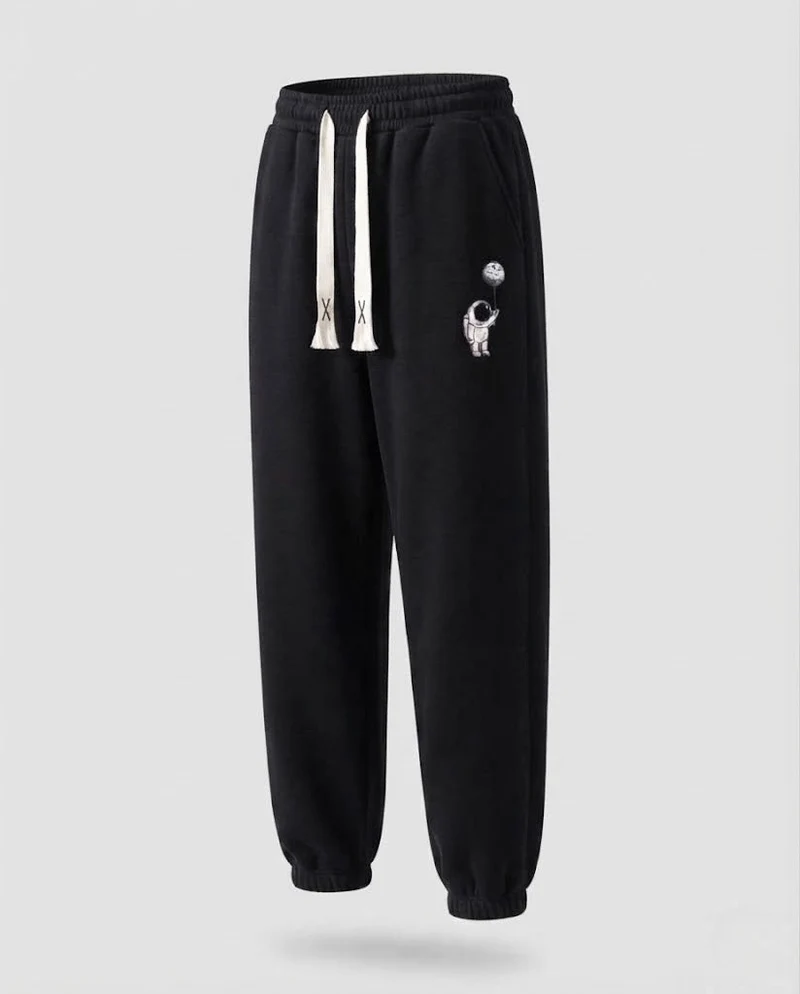 Herren Fleece Jogginghose mit Futter, Kordelzug, elastischen Bündchen und Astronauten Druck Drune
