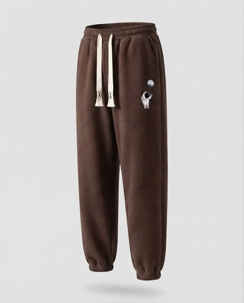 Herren Fleece Jogginghose mit Futter, Kordelzug, elastischen Bündchen und Astronauten Druck Drune