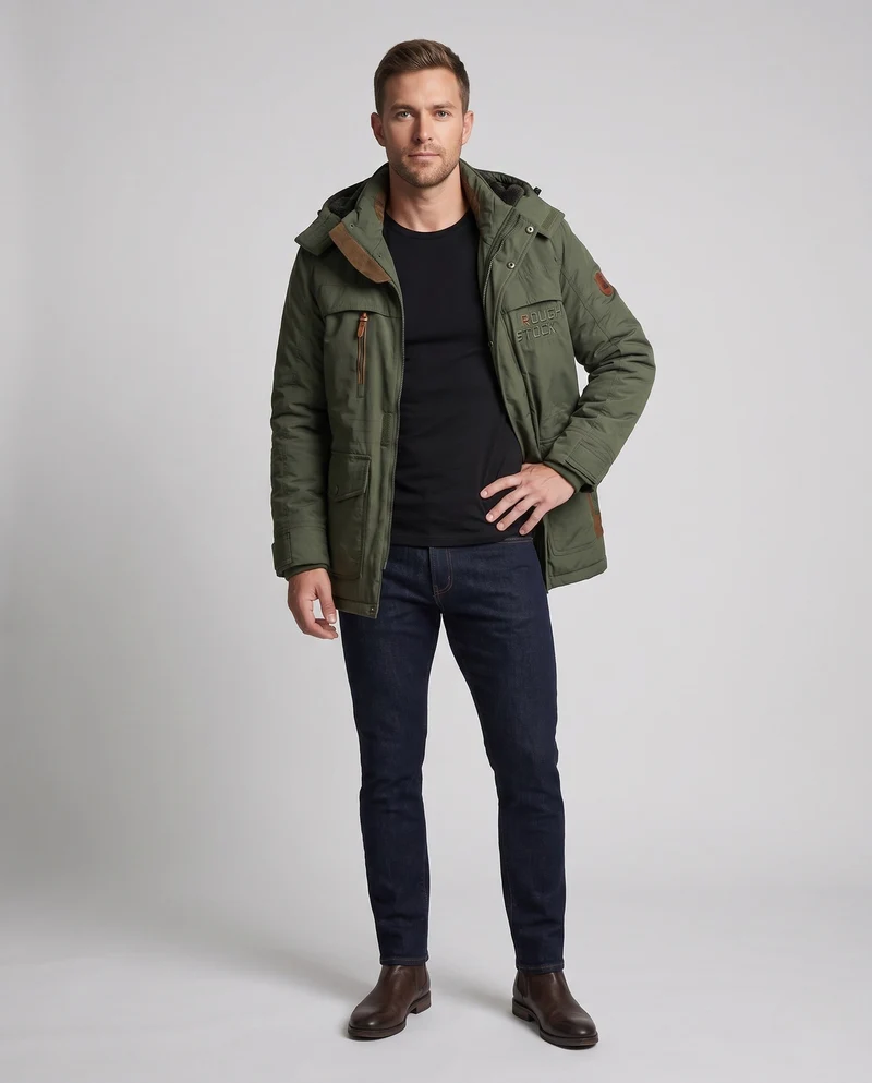 Herren gepolsterte Canvas-Feldparka mit Kapuze, Thermo-Isolation und multifunktionalen Taschen Drune