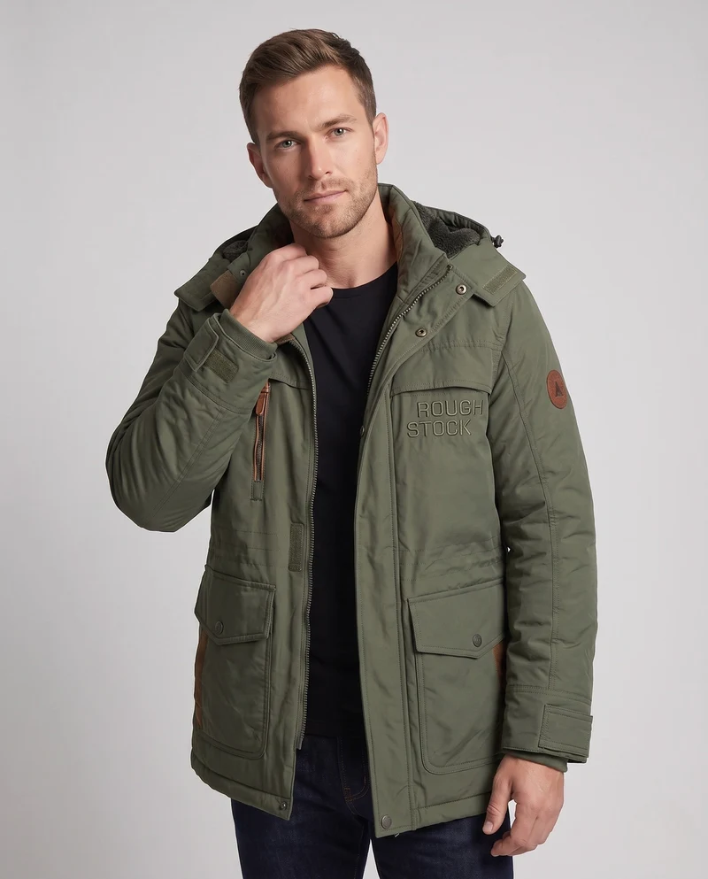 Herren gepolsterte Canvas-Feldparka mit Kapuze, Thermo-Isolation und multifunktionalen Taschen Drune