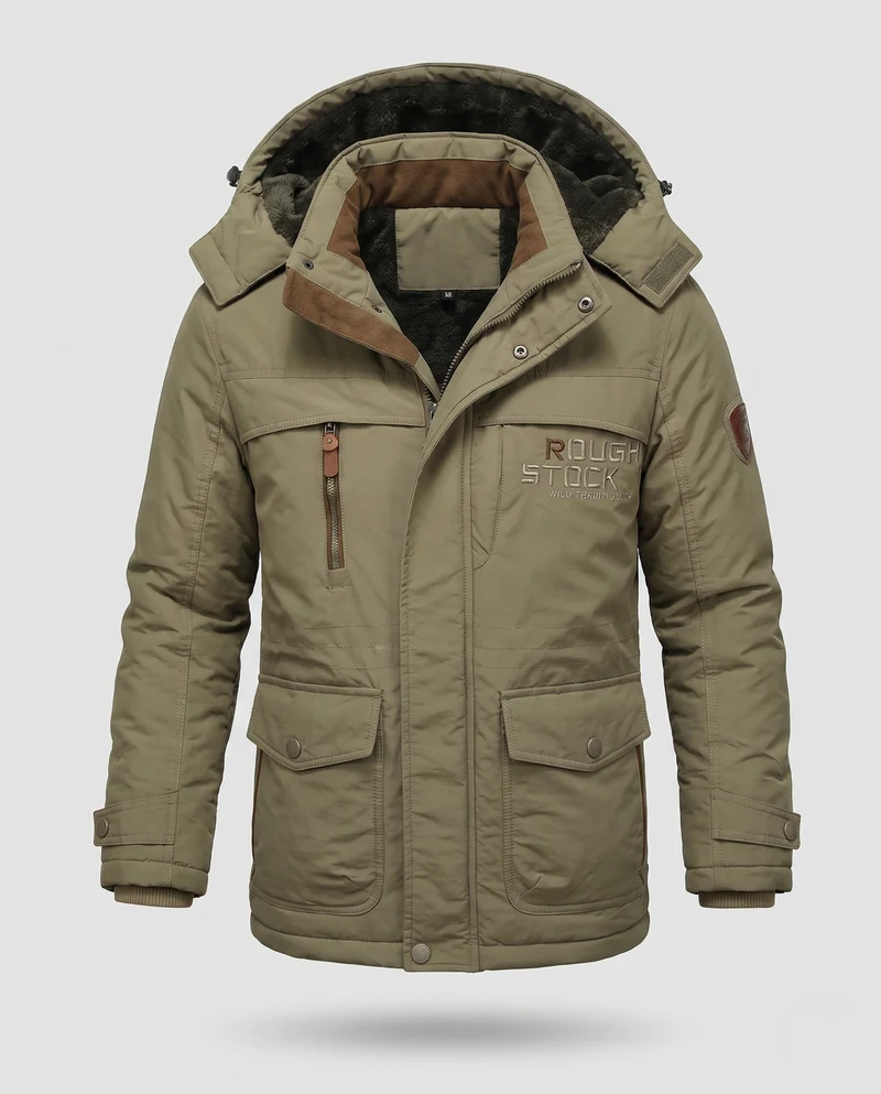 Herren gepolsterte Canvas-Feldparka mit Kapuze, Thermo-Isolation und multifunktionalen Taschen Drune