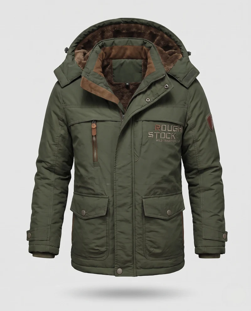 Herren gepolsterte Canvas-Feldparka mit Kapuze, Thermo-Isolation und multifunktionalen Taschen Drune