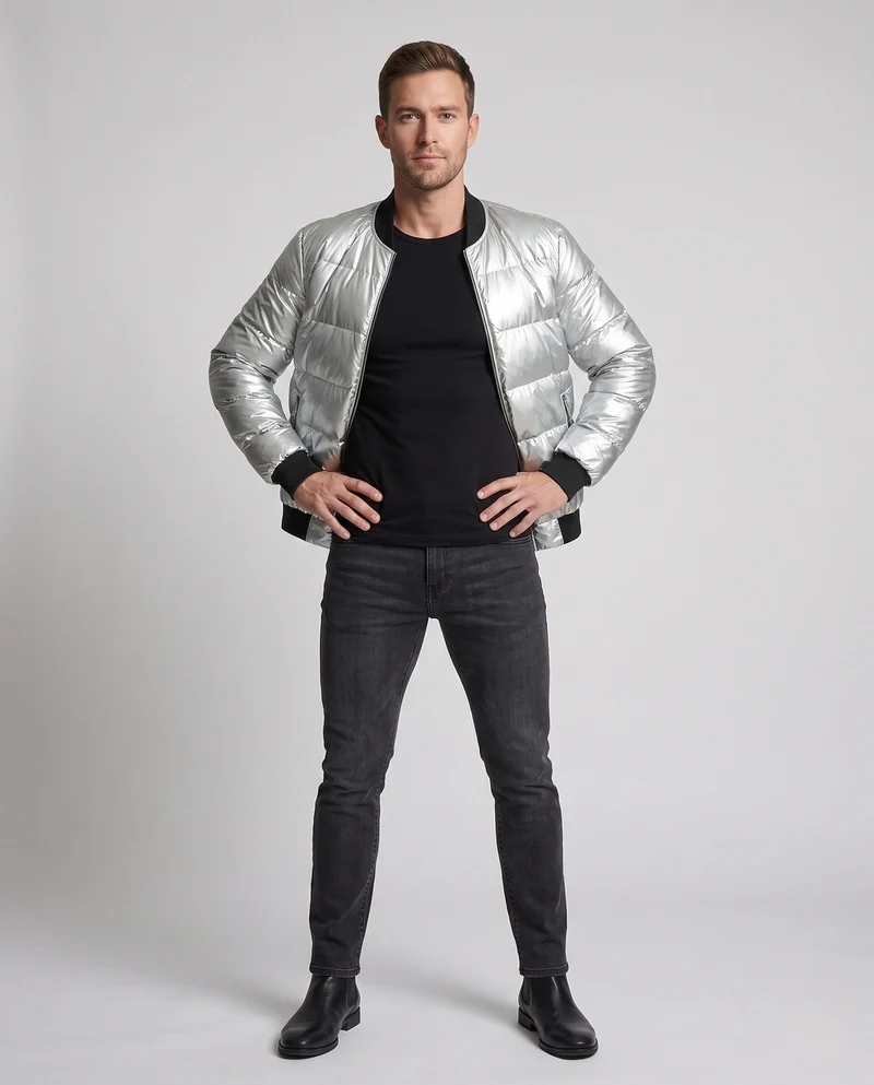 Herren gesteppte Jacke mit glänzender Oberfläche und Stehkragen Drune