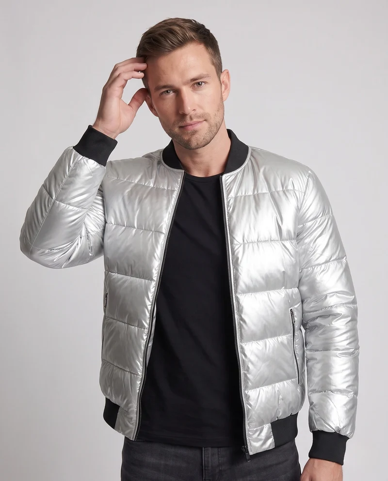 Herren gesteppte Jacke mit glänzender Oberfläche und Stehkragen Drune