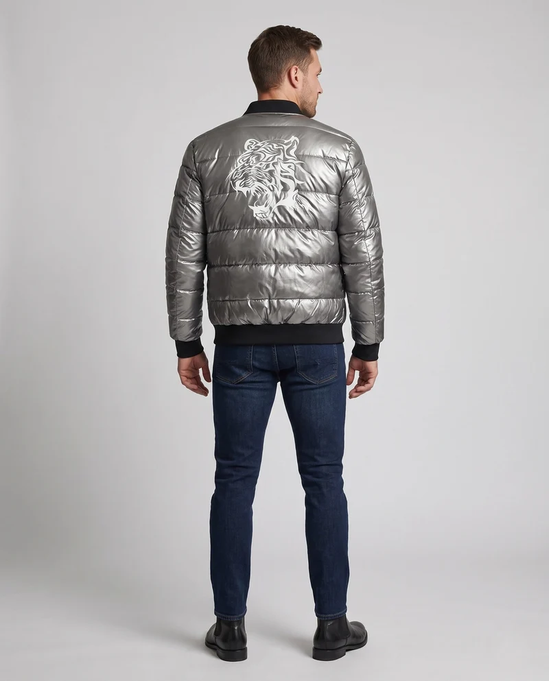 Herren gesteppte Jacke mit glänzender Oberfläche und Stehkragen Drune