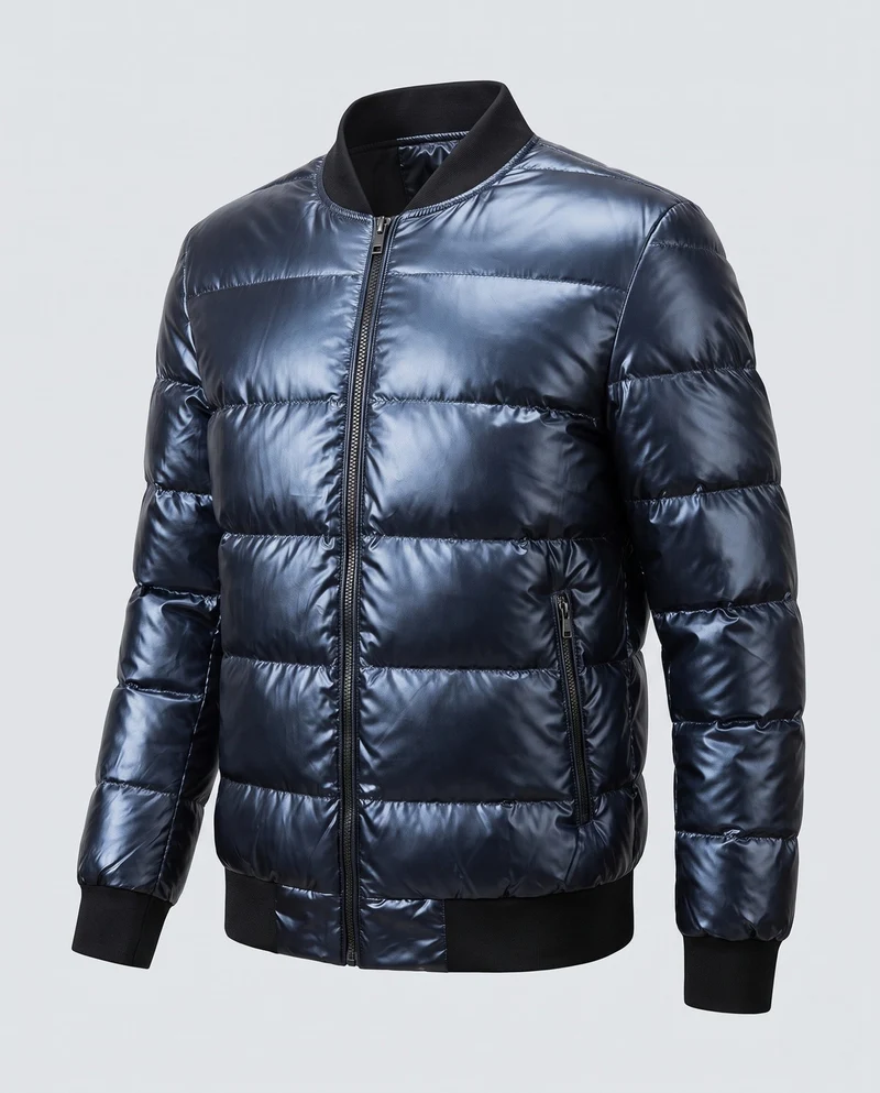 Herren gesteppte Jacke mit glänzender Oberfläche und Stehkragen Drune