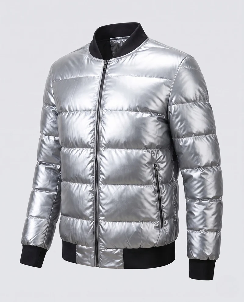Herren gesteppte Jacke mit glänzender Oberfläche und Stehkragen Drune