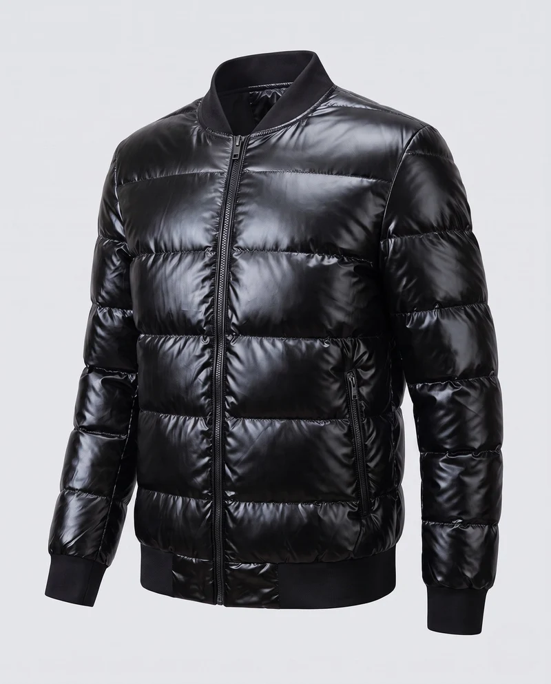 Herren gesteppte Jacke mit glänzender Oberfläche und Stehkragen Drune