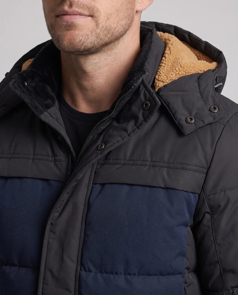 Männer gestepptes Parka mit Teddyfutter und melierter Front Drune