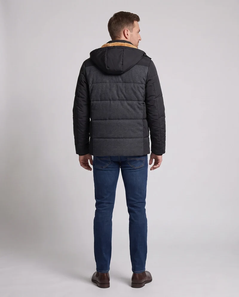 Männer gestepptes Parka mit Teddyfutter und melierter Front Drune