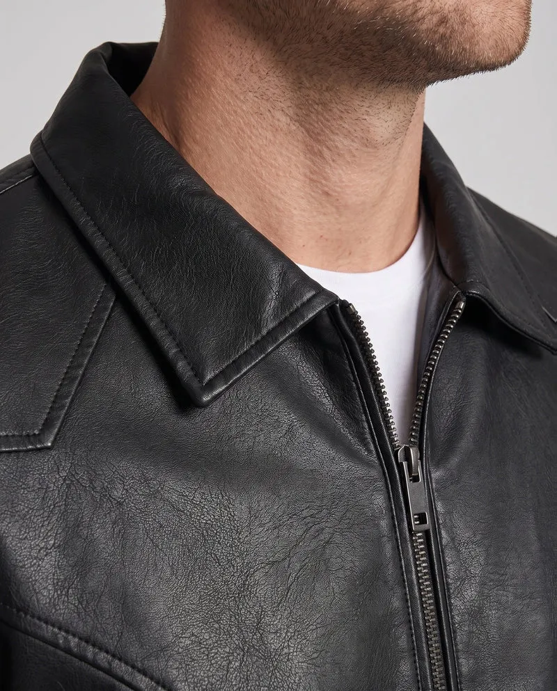 Herren Glattleder-Look Blouson mit vollem Teddy-Futter und verdecktem Reißverschluss Drune