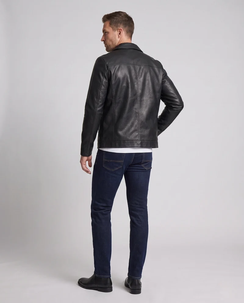 Herren Glattleder-Look Blouson mit vollem Teddy-Futter und verdecktem Reißverschluss Drune