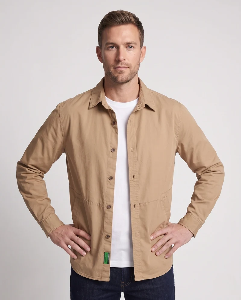 Herrenhemdjacke-Blouson aus Baumwollmischung mit Taillennaht und leichter Canvasstruktur Drune
