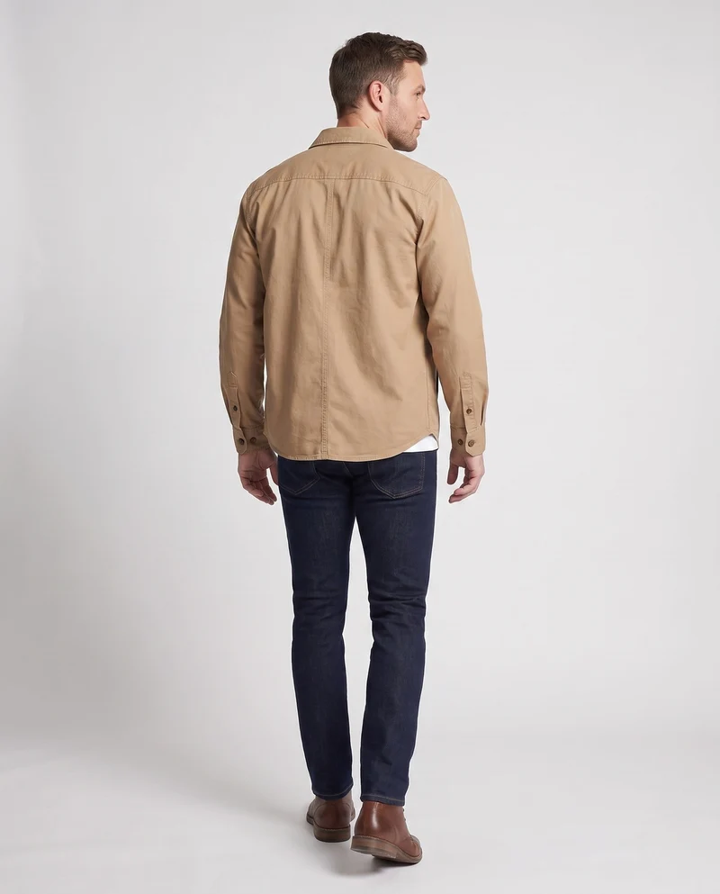 Herrenhemdjacke-Blouson aus Baumwollmischung mit Taillennaht und leichter Canvasstruktur Drune