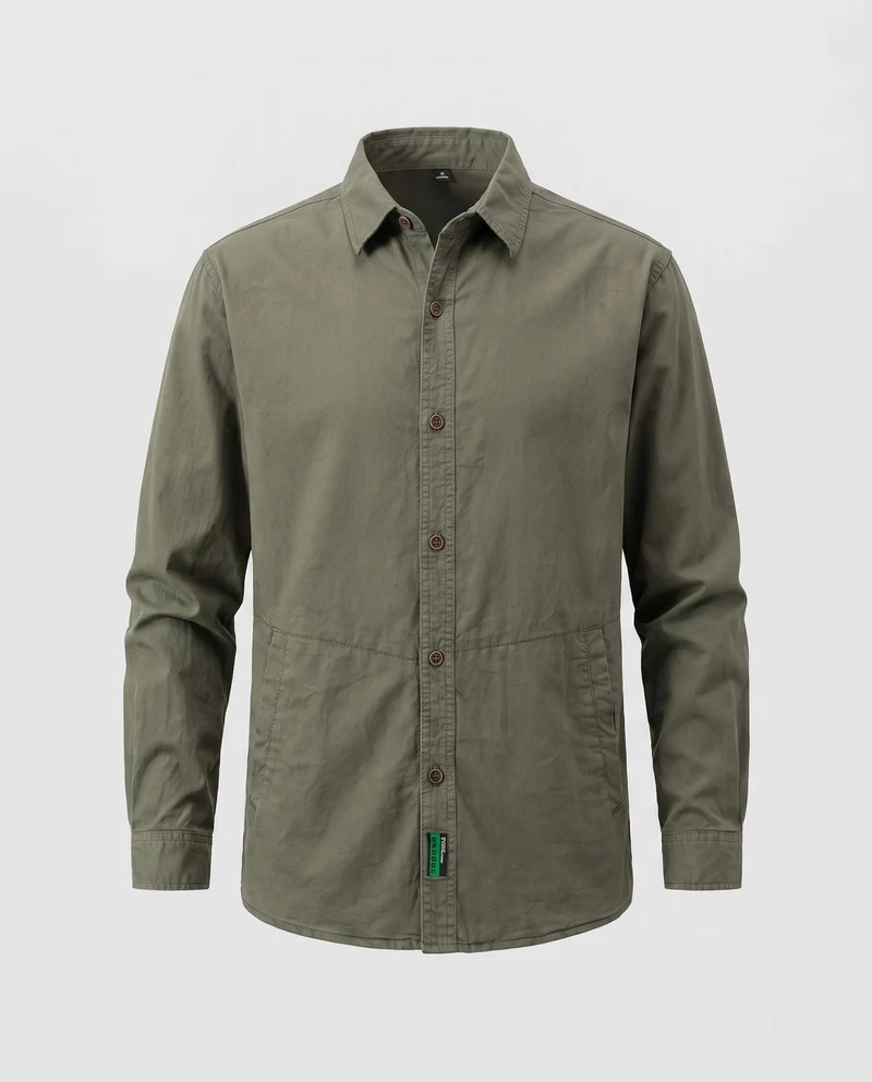 Herrenhemdjacke-Blouson aus Baumwollmischung mit Taillennaht und leichter Canvasstruktur Drune
