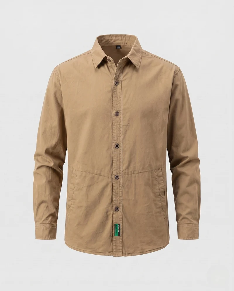 Herrenhemdjacke-Blouson aus Baumwollmischung mit Taillennaht und leichter Canvasstruktur Drune
