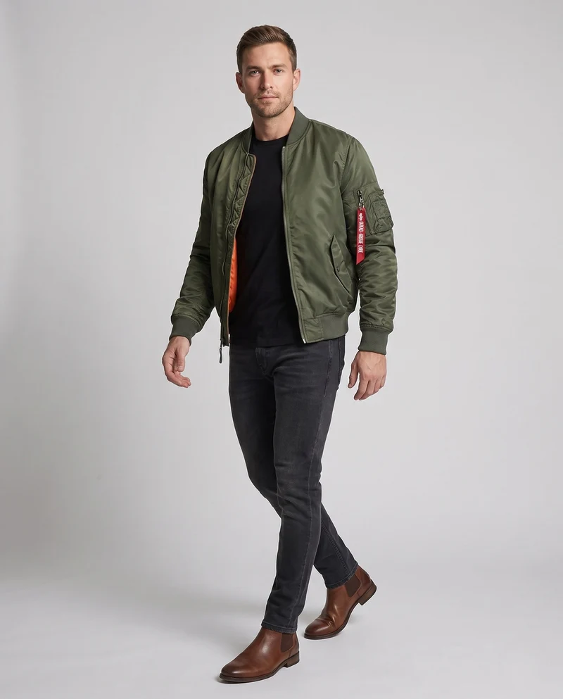 Herren isolierte Pilot-Bomberjacke im Aviation-Stil mit Ärmeltasche und gerippten Bündchen Drune