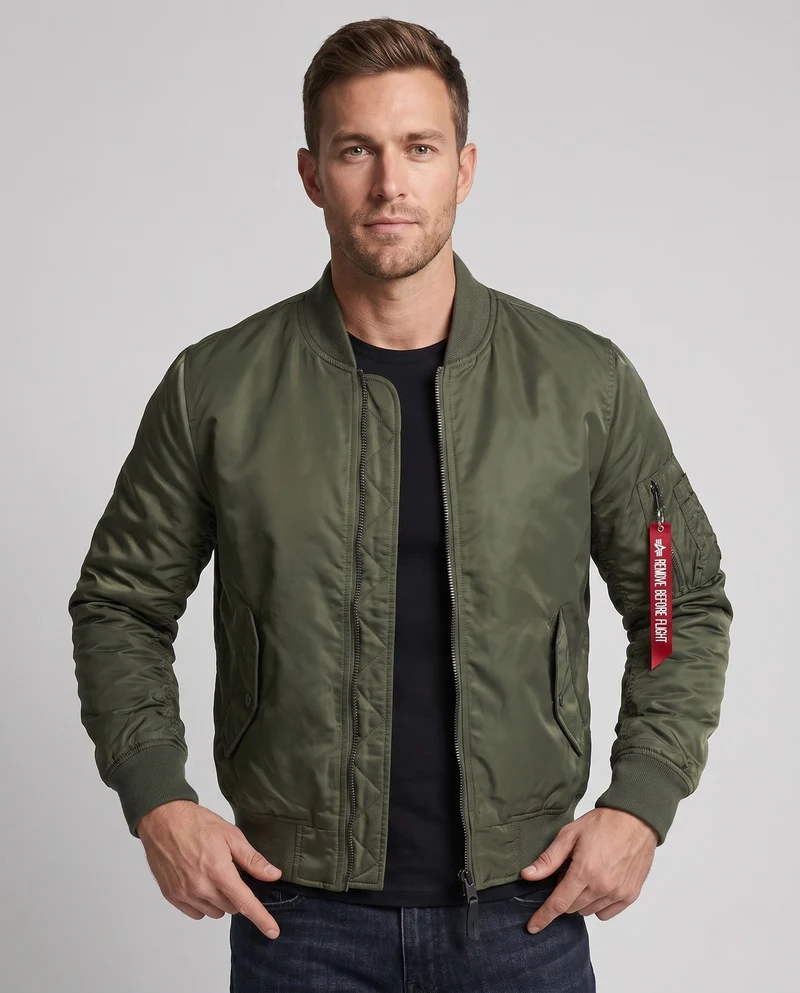 Herren isolierte Pilot-Bomberjacke im Aviation-Stil mit Ärmeltasche und gerippten Bündchen Drune