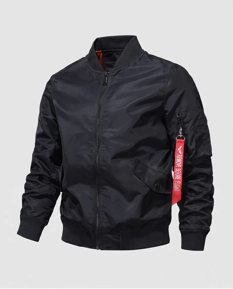 Herren isolierte Pilot-Bomberjacke im Aviation-Stil mit Ärmeltasche und gerippten Bündchen Drune