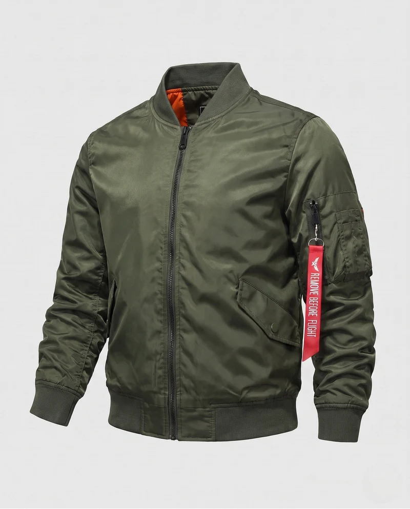 Herren isolierte Pilot-Bomberjacke im Aviation-Stil mit Ärmeltasche und gerippten Bündchen Drune