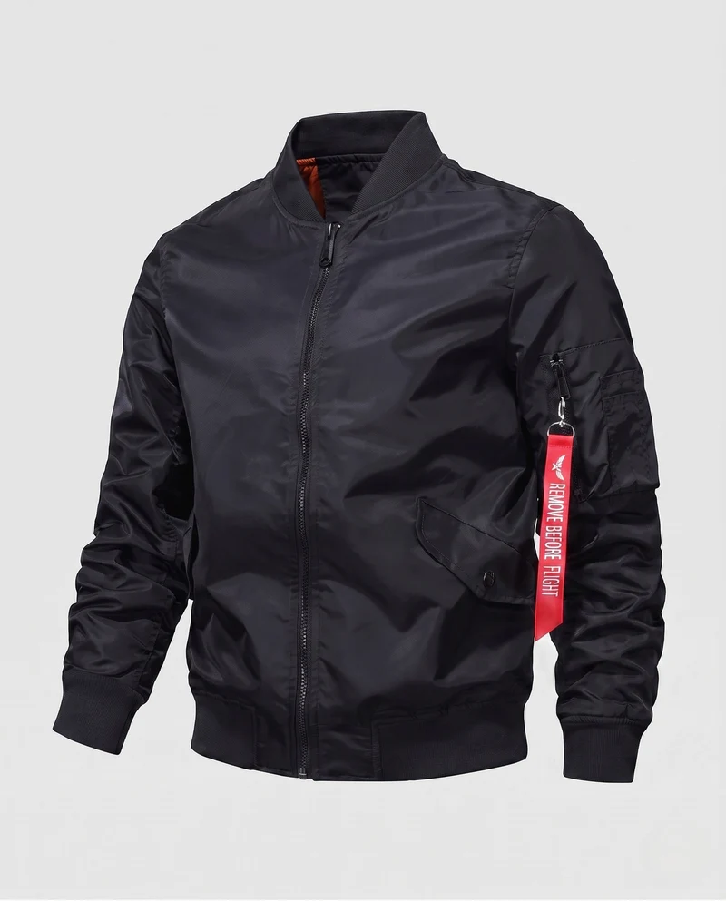 Herren isolierte Pilot-Bomberjacke im Aviation-Stil mit Ärmeltasche und gerippten Bündchen Drune