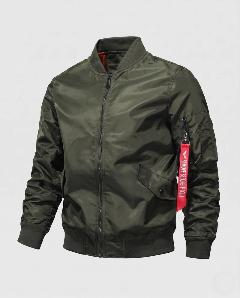 Herren isolierte Pilot-Bomberjacke im Aviation-Stil mit Ärmeltasche und gerippten Bündchen Drune