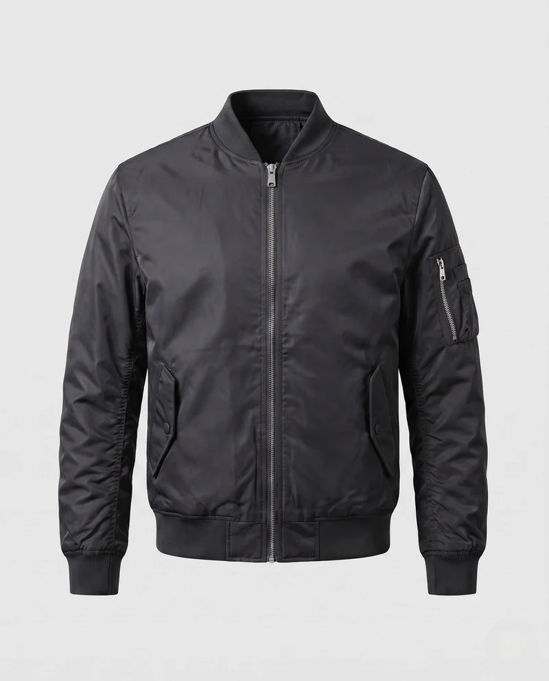 Herren isolierte MA-1 Bomber im Utility-Look mit Armtasche und geripptem Saum Drune
