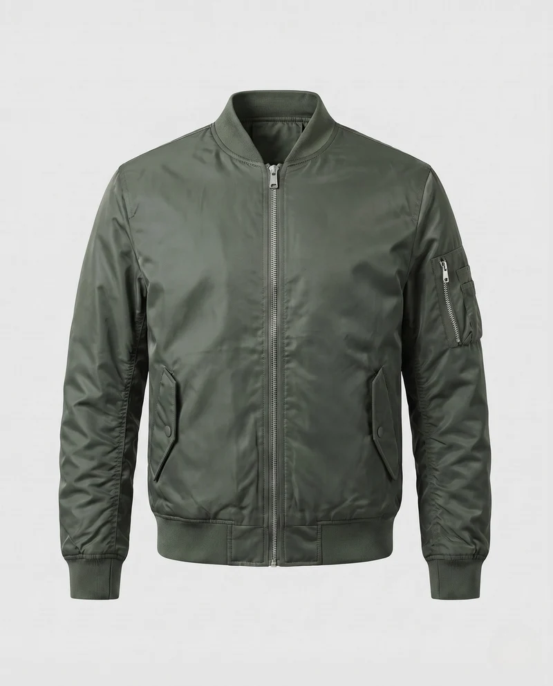 Herren isolierte MA-1 Bomber im Utility-Look mit Armtasche und geripptem Saum Drune