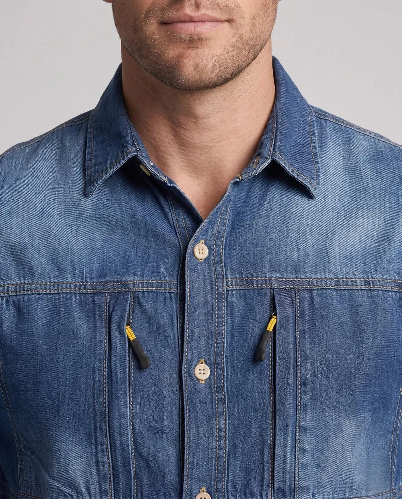 Herren Jeanshemdjacke im Arbeitskleidungsstil mit Reißverschluss-Brusttaschen Drune