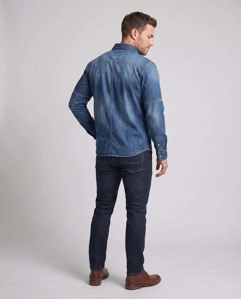 Herren Jeanshemdjacke im Arbeitskleidungsstil mit Reißverschluss-Brusttaschen Drune