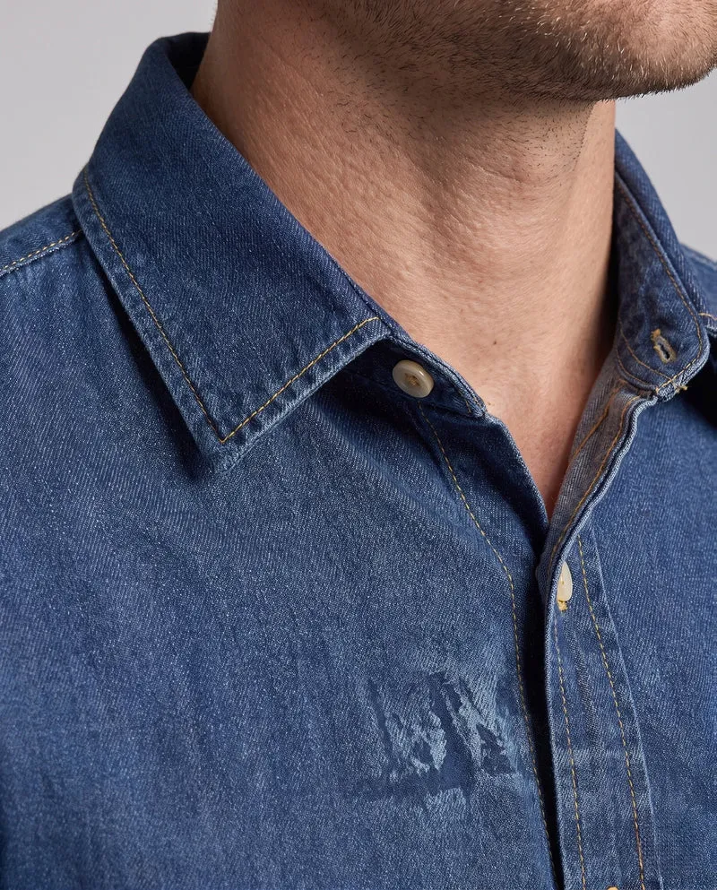 Herren-Denim-Hemd im Overshirt-Stil mit Allover-Print und durchgehender Knopfleiste Drune