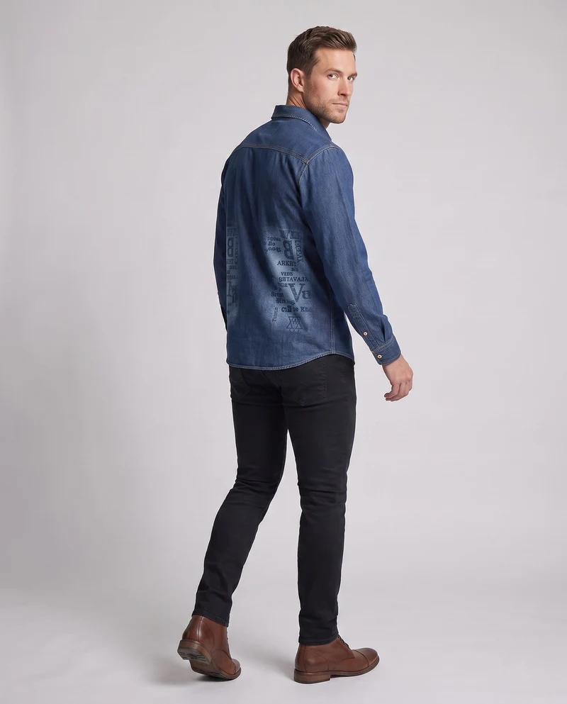 Herren-Denim-Hemd im Overshirt-Stil mit Allover-Print und durchgehender Knopfleiste Drune