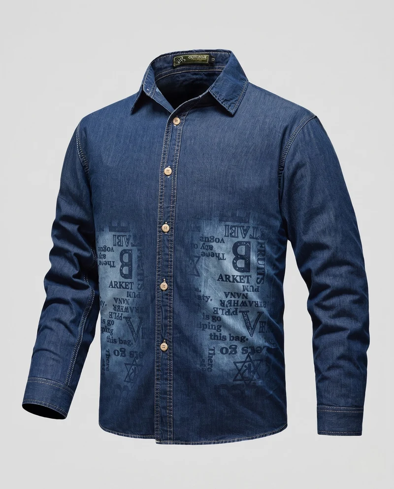 Herren-Denim-Hemd im Overshirt-Stil mit Allover-Print und durchgehender Knopfleiste Drune