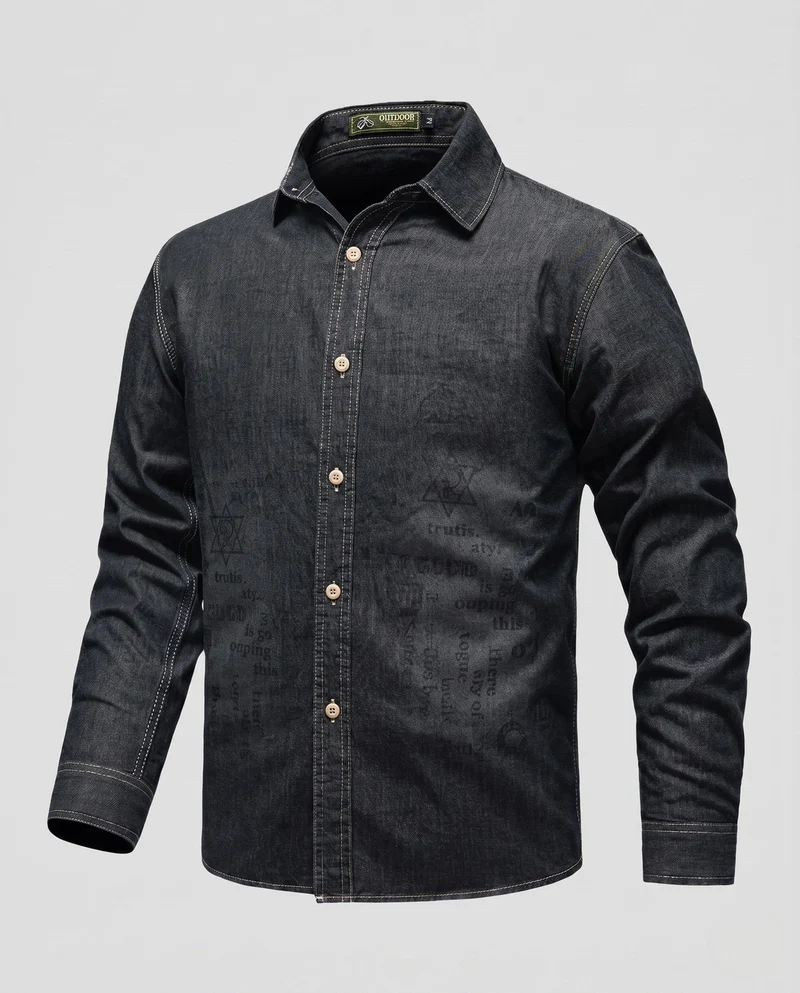 Herren-Denim-Hemd im Overshirt-Stil mit Allover-Print und durchgehender Knopfleiste Drune