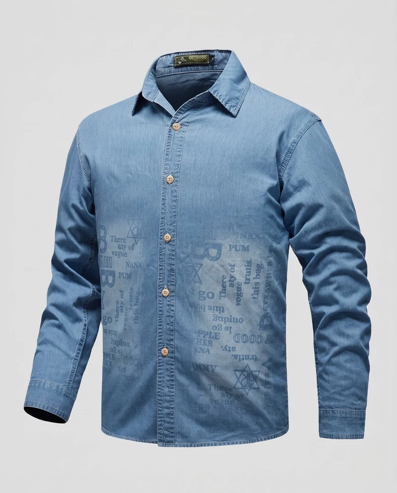 Herren-Denim-Hemd im Overshirt-Stil mit Allover-Print und durchgehender Knopfleiste Drune
