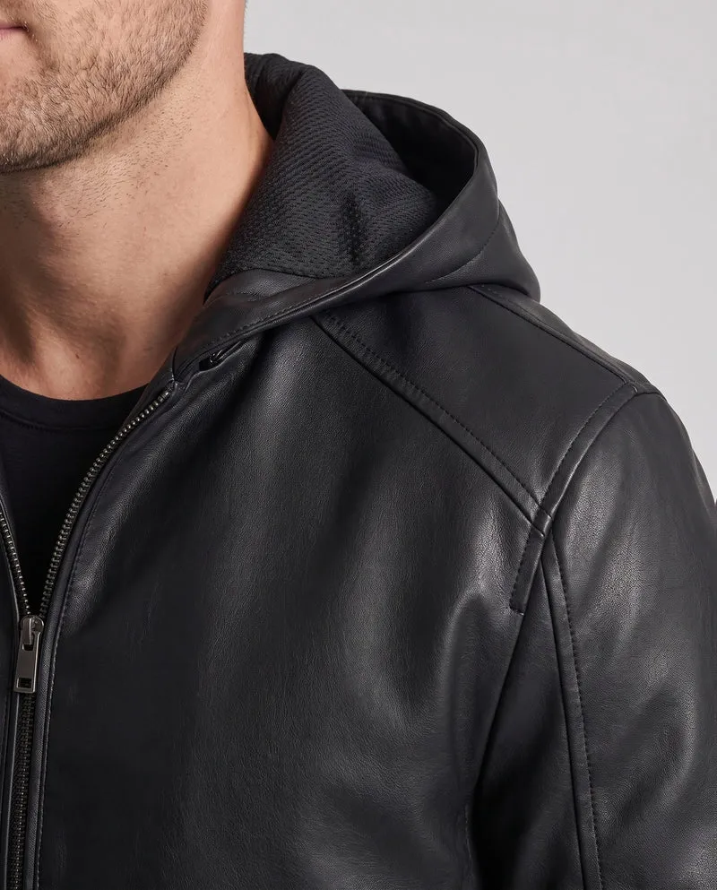 Herren Hoodie Blouson in Lederoptik mit minimalem Reißverschluss vorne und elastischen Bündchen Drune